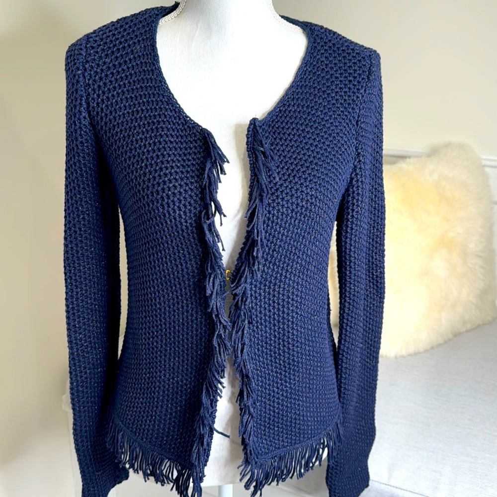 Lilly Pulitzer Navy Fringed Cardigan with hook closure